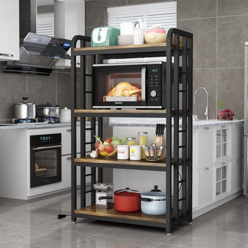 SIREDEEP Bakers Rack with Power Outlet ,4-Tier Kitchen Baker's Rack,Microwave Stand with Storage Suitable for Kitchen, Living Room, Dinning Room,Coffee Bar(Rustic Brown) - Image 3