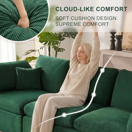 Image of 133 inch Cloud Sectional Couch, Boneless Couches for Living Room, Green
