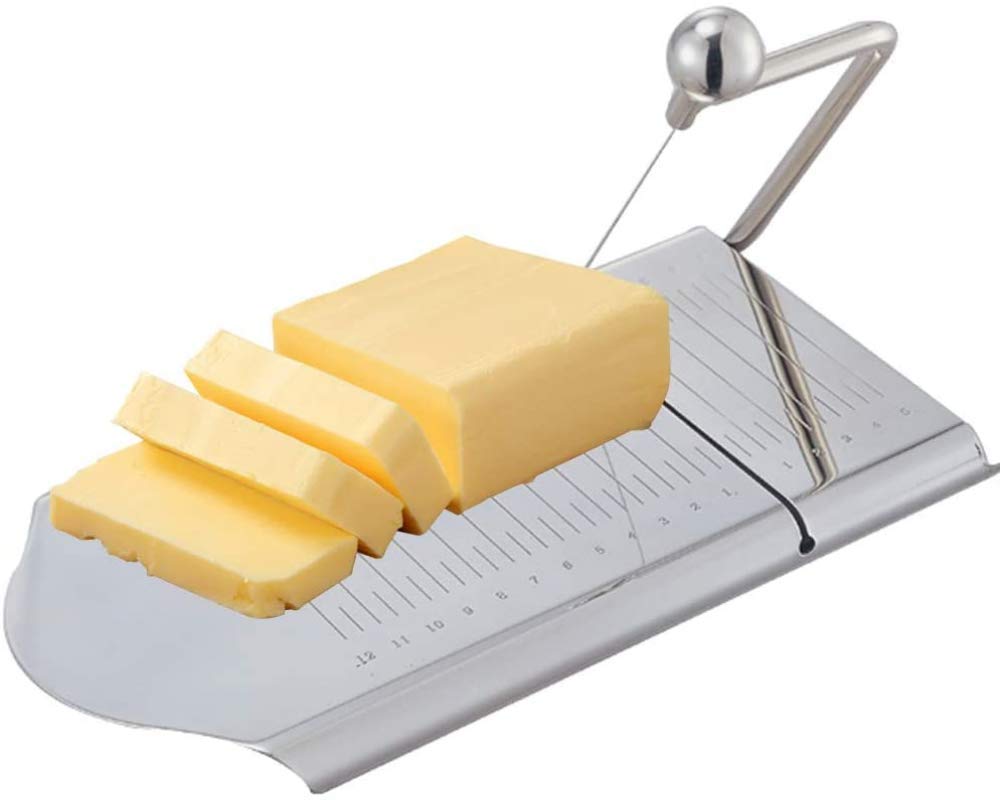 Cortador de alambre de queso de acero inoxidable de 25 x 13 pulgadas, tabla de cortar masa de mantequilla con calibración de tallado, 12 + 5 cm