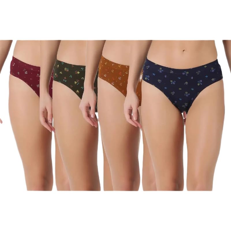 Image of INNERO Printed Panties for Women Pack of 4 Soft Cotton | Comfortable Fit | Stylish & Breathable (Colours May Vary)