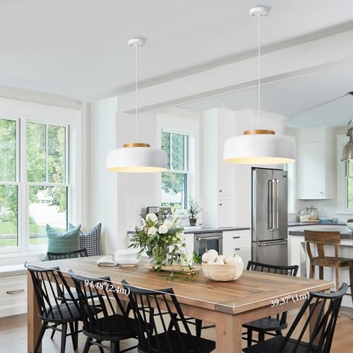 Modern Large Pendant Lights, 45cm,Natural Wood Cap, Simple Matte White Pendant Lighting for Kitchen Island, Dining Table,Living Room by HUAWIYA - Image 3