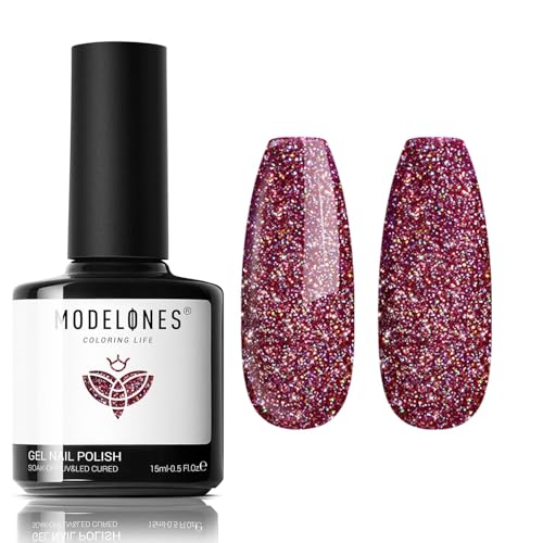 modelones Glitter Gel Nail Polish Pastel Burgundy Red Gel Nail Polish