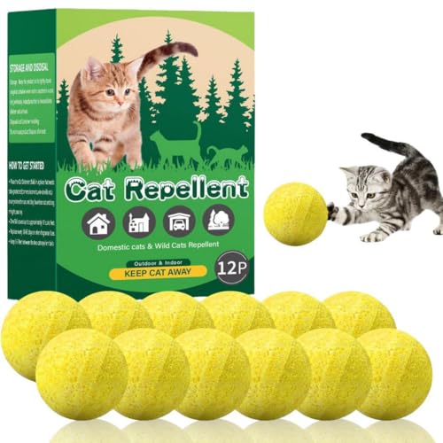 Cat Repellent Balls for Indoor & Outdoor – Natural Essential Oil Citrus & Mint Blend, Strong Aroma Cat Deterrent for Home, Garden & Furniture Protection– Long-Lasting 30–45 Day Pet-Safe Scent,12-Pack