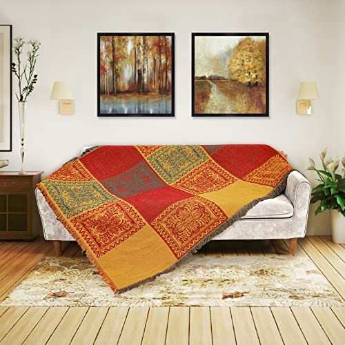 Bcottond Bohemian Throws Blankets Southwestern Navajo Bed Couch Decorative Sofa Colorful Decorative Blankets With Tassel Knitted Blankets Tribal Pattern Hippie Room Decor (70"*50"Yellow Orange) #TOP1