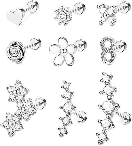 3.MATERIALE DEL PRIGIONIERO DI CARTILAGINE: questi orecchini piercing Helix sono orecchini in acciaio chirurgico 316l di sicurezza, che sono privi di piombo e allergici.Nessuna ruggine, nessuna corrosione. Qualità placcato argento e oro rosa, superficie lucida con lucidato. Abbastanza sicuro per la tua pelle sensibile, offri la tua esperienza di abbigliamento confortevole.