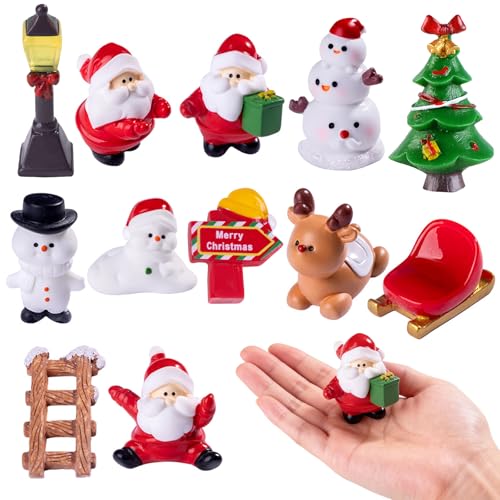 ZukZythepsor 12-Piece Mini Christmas Figurine Set - Resin Ornaments with Animals and Snowmen for Indoor and Outdoor Holiday Decor, Gift Ideas for Christmas and Festive Displays