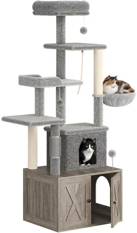 Particle Board Hidden Cat Litter Cabinet with Storage Function, Contemporary Pet House Furniture for Small Spaces