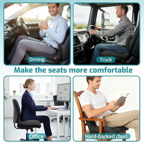 Image of Memory Foam Seat Cushion,Office Chair Cushion with Lumbar Support for Back Pressure Relief, Car Seat Cushion with Adjustable Strap,Sciatica Pad Cushions for Car,Truck, Desk (D-Black)