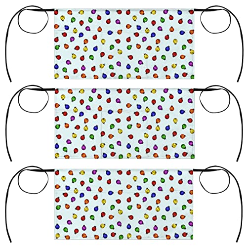 bisibuy Cute 3 Pack Server Aprons with 3 Pockets, Colorful Ladybugs Waitress Waiter Wasit Apron for Women Men Restaurant Bistro Cafe Bars Half Aprons Waitress Server Accessories