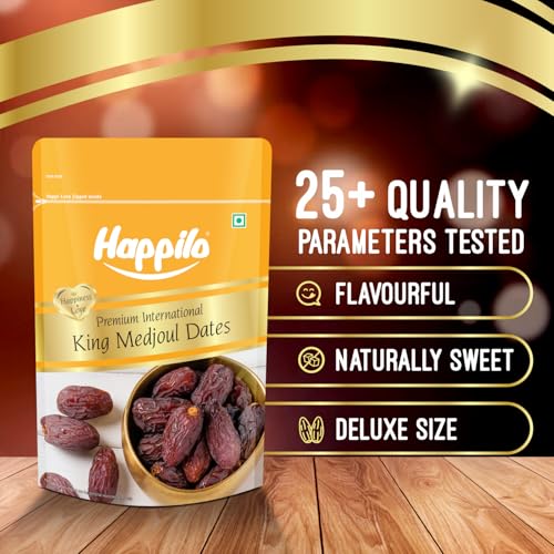 Image of Happilo Premium International King Medjoul Dates 200g | Khajur, Khajoor | Dry Fruits | Dates in Fresh | Healthy Snacks | Dry Dates | Soft Chewy Texture | Sweet Caramel Taste