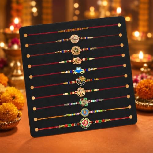 Image of Periapt Golden Rakhi Thread Bracelets for Brother - Traditional Indian Festival Bands for Raksha Bandhan, Handmade Ethnic Rakhi Combo with Decorative Packaging