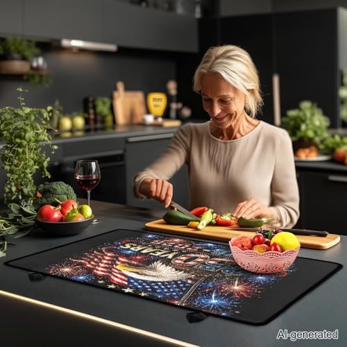 Image of Patriotic Stove Cover for Electric Stove, 4th of July Stove Top Dust Cover for Glass Top, Heat Resistant Rubber Cooktop Mat, 29.18 x 20.98 Inch, American Flag Eagle Firework