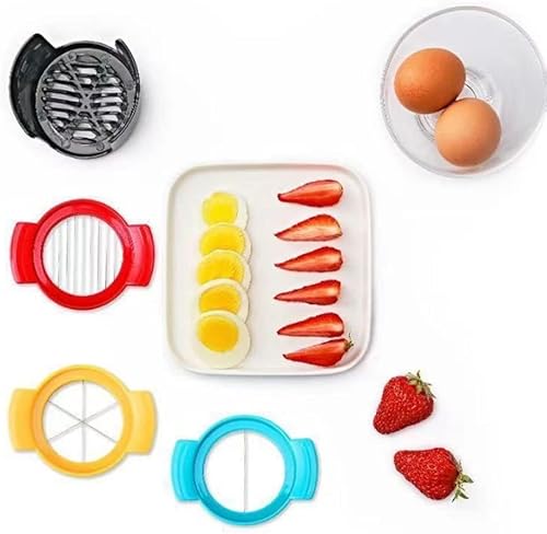 Miniatura 7 de Cortador de huevos de acero inoxidable 4 en 1 para huevos duros, frutas y más, cortador de huevos sin esfuerzo para ensaladas, sándwiches, tablas de