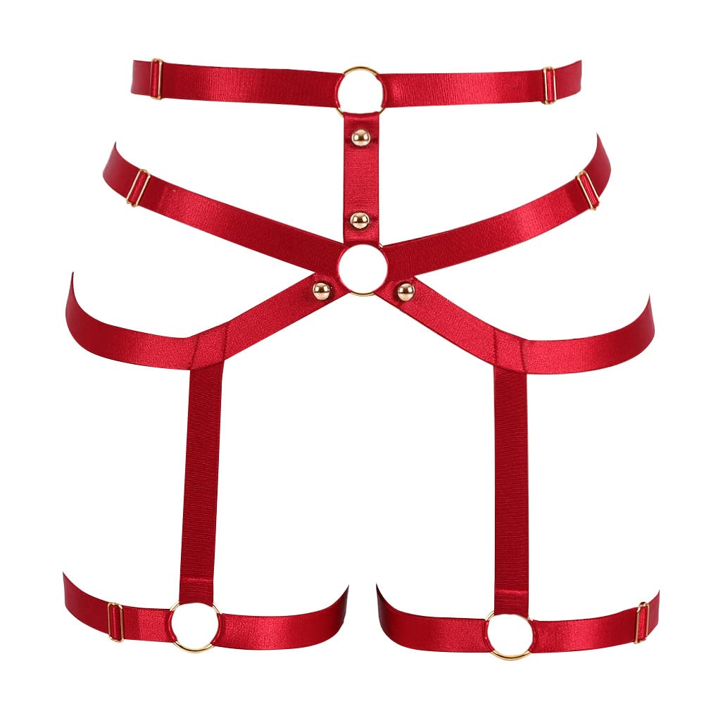 BBOHSS Damen Body Harness Lederlook - Punk Strumpfgürtel Mit Metallkette Für Festival & Party