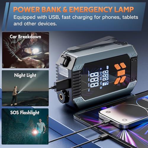 YYBAO Tyre Inflator Cordless 7200mAh Battery Rechargeable Car Tyre Pump with LCD Dual Screen, Multi-functional Car Tyre Inflator Air Compressor Can Be Used as a Power Bank, Flashlight - Image 4