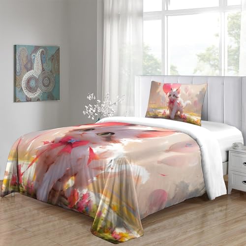 Housse de couette chatons 3D parure de lit infroissable en microfibre douce single 135x200