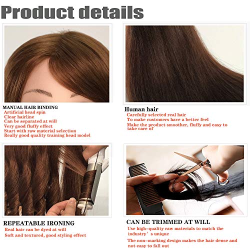 Cabeça de manequim com 100% cabelo humano, SZCY LLC 50,8 cm, marrom escuro, cabelo real, cosmetologi