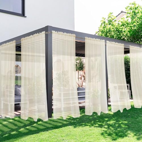 SpaceDresser Outdoor Sheer Curtains for Patio, 6 Panels Waterproof Rod
