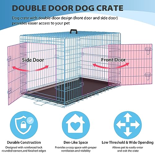 Image of BestPet | Dog Crate | 42 inch | Blue | Foldable Metal Kennel with Double Doors