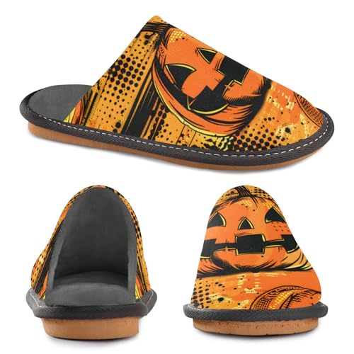 Slippers for Women Halloween Pumpkin Pattern Print Design_1 Soft Fuzzy Women's Slippers Indoor and Outdoor Shoes2