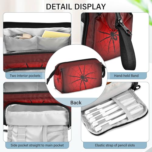 Image of Fisyme Halloween Spider Web Pencil Case Large Capacity Pencil Pouch Pen Bags Box Big Makeup Pencil Case Organizer