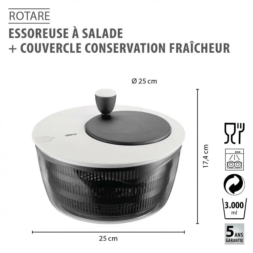 GEFU Essoreuse à Salade ROTARE + Couvercle fraîcheur