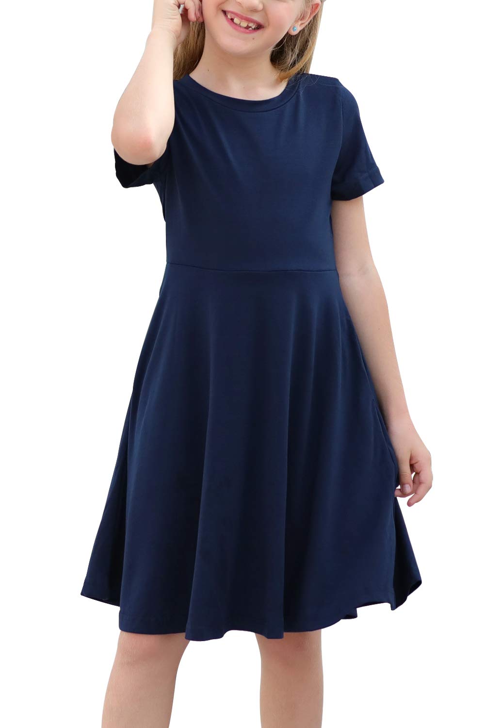 GORLYA Girls Short Sleeve Floral Print Casual Fit and Flare Party Dress with Pockets 4-12 Years