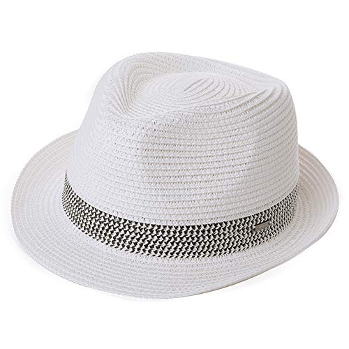 Image of Fancet Packable Straw Fedora Panama Sun Summer Beach Hat Cuban Trilby Men Women 56-67cm