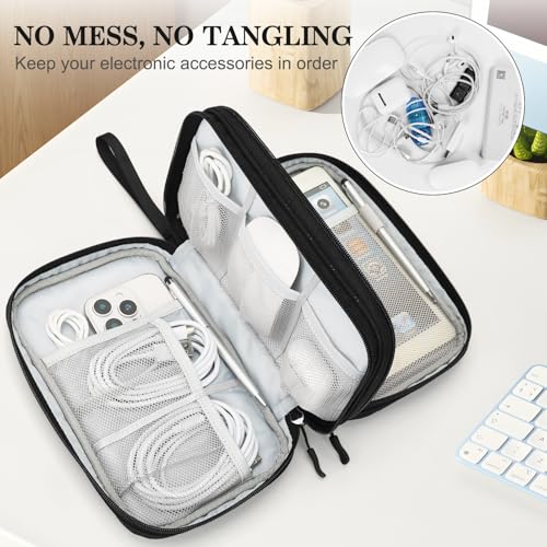 Image of FYY Electronic Organizer, Large Travel Cable Organizer Bag Pouch Electronic Accessories Carry Case Portable Waterproof Double Layers All-in-One Storage Bag for Cable, Cord, Charger, Pattern Black