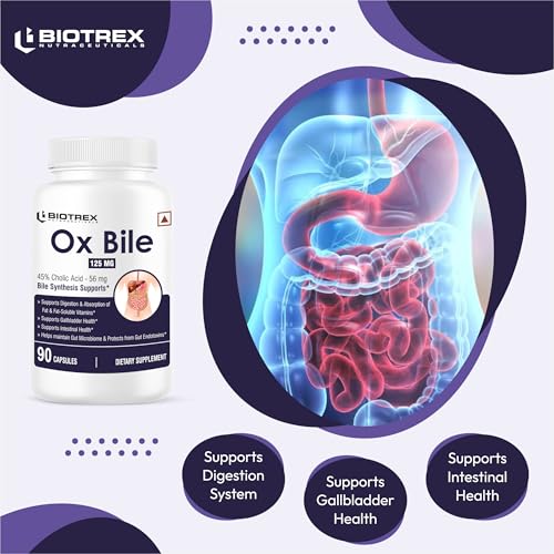Image of Biotrex Nutraceuticals OX BILE EXTRACT 125mg, 45% CHOLIC ACID, Supports Gallbladder Health & Supports Healthy Digestion, Bile Synthesis Support, (Gluten Free & Non-GMO) - 90 Capsules
