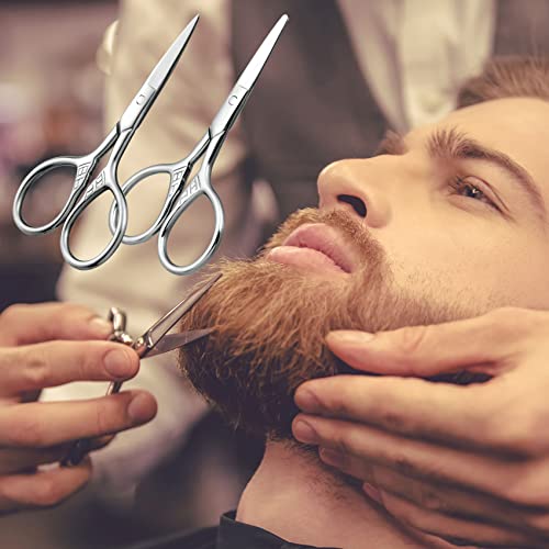 Chanzet Eyebrow Trimmer Scissors 2Pcs, Mustache Beard Ear Nose Facial Hair Grooming Scissors For Men Women, Stainless Steel Safety Straight Tip Round Small Mini Beauty Trimming Scissors With Pu Case #TOP3