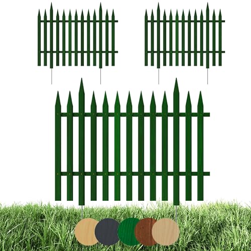 Floranica 3 pz Recinzione da giardino Recinzione a incastro Recinzione a doghe 100 cm lunghezza con pali in metallo per aiuole/orti Altezza 40 cm Verde