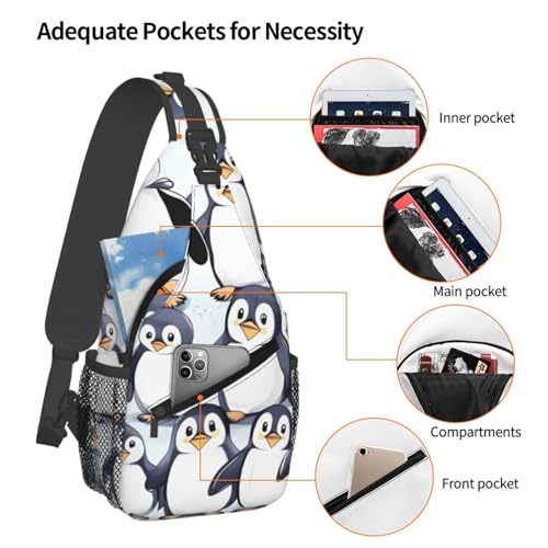 many Cute Baby Penguins Sketch Sling Backpack Cross Chest Bag Travel Crossbody Bags for Men Women Fashion Daypack4