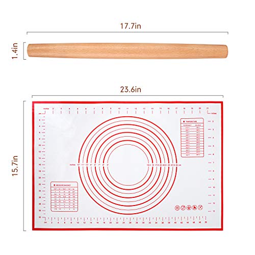 Quellance Wood French Rolling Pin For Baking, Quellance Wooden Dough Roller With Silicone Baking Mat thumb #2