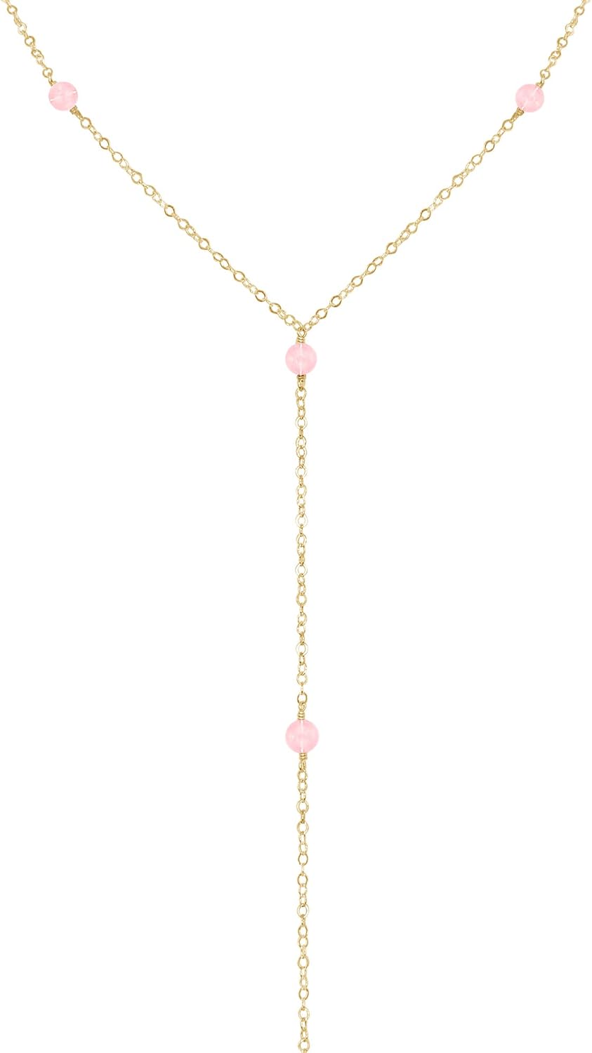 Luna Tide Rose Quartz Dainty Y Necklace in 14k Gold Fill
