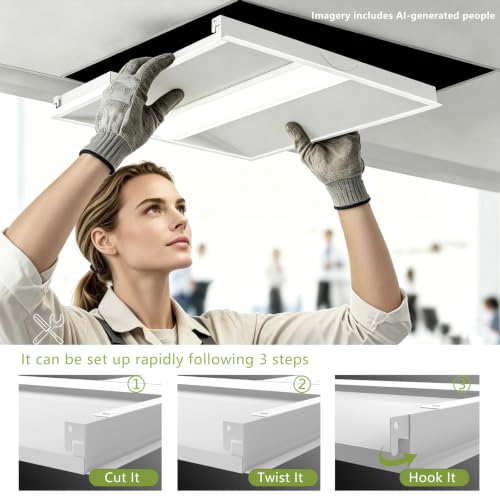Image of Cortelco 2x2 LED Troffer Light,4 Colo Options 3000K-5000K,40W /35W /30W /25W /20W,Up to 6000 Lumens,0-10V Dimmable Drop Ceiling Panel,100-277V,ETL & DLC Listed,Commercial Grade,4 Pack