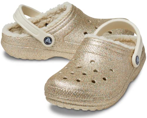 Crocs Unisex Classic Glitter Lined Clogs | Fuzzy Slippers, Multi/Gold, 12 Men/14 Women #TOP5