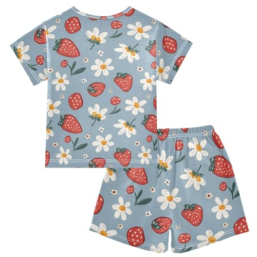 ALAZA Cartoon Flower Strawberry Retro Pajamas Short Sleeve 2 Piece Sleepwear Top and Bottom Pajama Set Unisex2