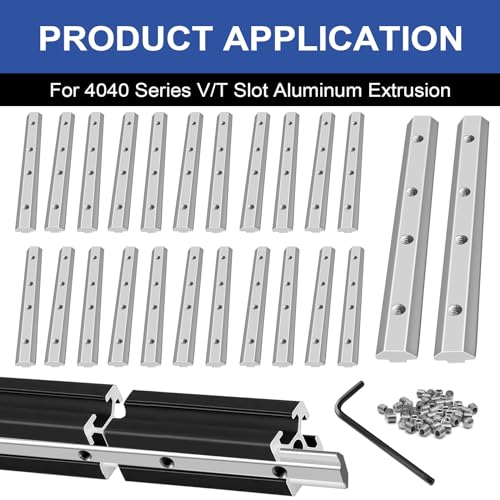 Image of 24pcs 4040 Extrusion Straight Connector Joining Plate Corner Bracket 4040 Hardware T-Slot Accessories V-Slot with Screws for 4040 Aluminum Profile 3D Printer Frame Spare Parts Silver