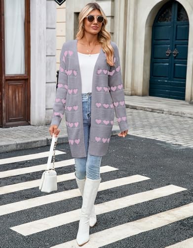 Image of Alsol Lamesa Women's Long Sleeve Heart Cardigan Sweaters V Neck Open Front Knit Coat