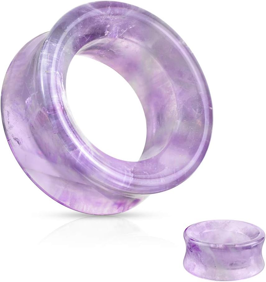 Hollow Tunnels Purple Amethyst Organic Stone Ear Plugs Gauges Sold in Pairs