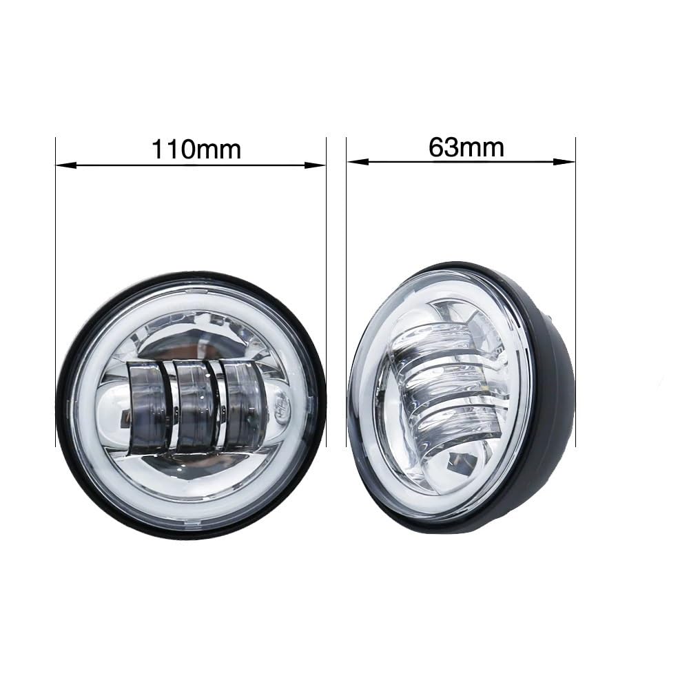 Fari Fendinebbia per moto cromati per fari a LED con staffa | Coppia di fendinebbia a LED da 4,5 "4-1/2" da 4,5 pollici per moto cromati per fari a LED con staffa fendinebbia