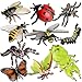 Gemini&Genius 10Pcs Bug Toys for Kids, Woodland Animals, Insect Figurines, Cicada, Ladybird, Mosquito, Bee, Dragonfly, Caterpillar, Spider, Butterfly, Phyllium, Samia Cynthia Animal Toy Gifts for Kids