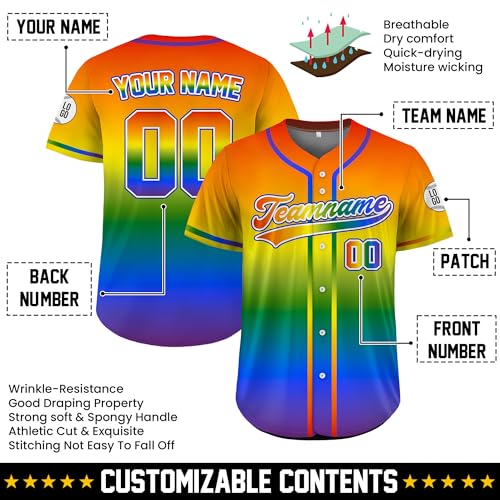 Custom Baseball Jersey – Personalized Name, Number & Logo, LGBT Pride Sports Uniform Pride 1 Baseball Jerseys for Men, Women, Youth, Toddlers miniatura 2
