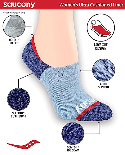Image of Saucony Women's No Show Cushioned Invisible Liner Socks (8, 16 Pairs)