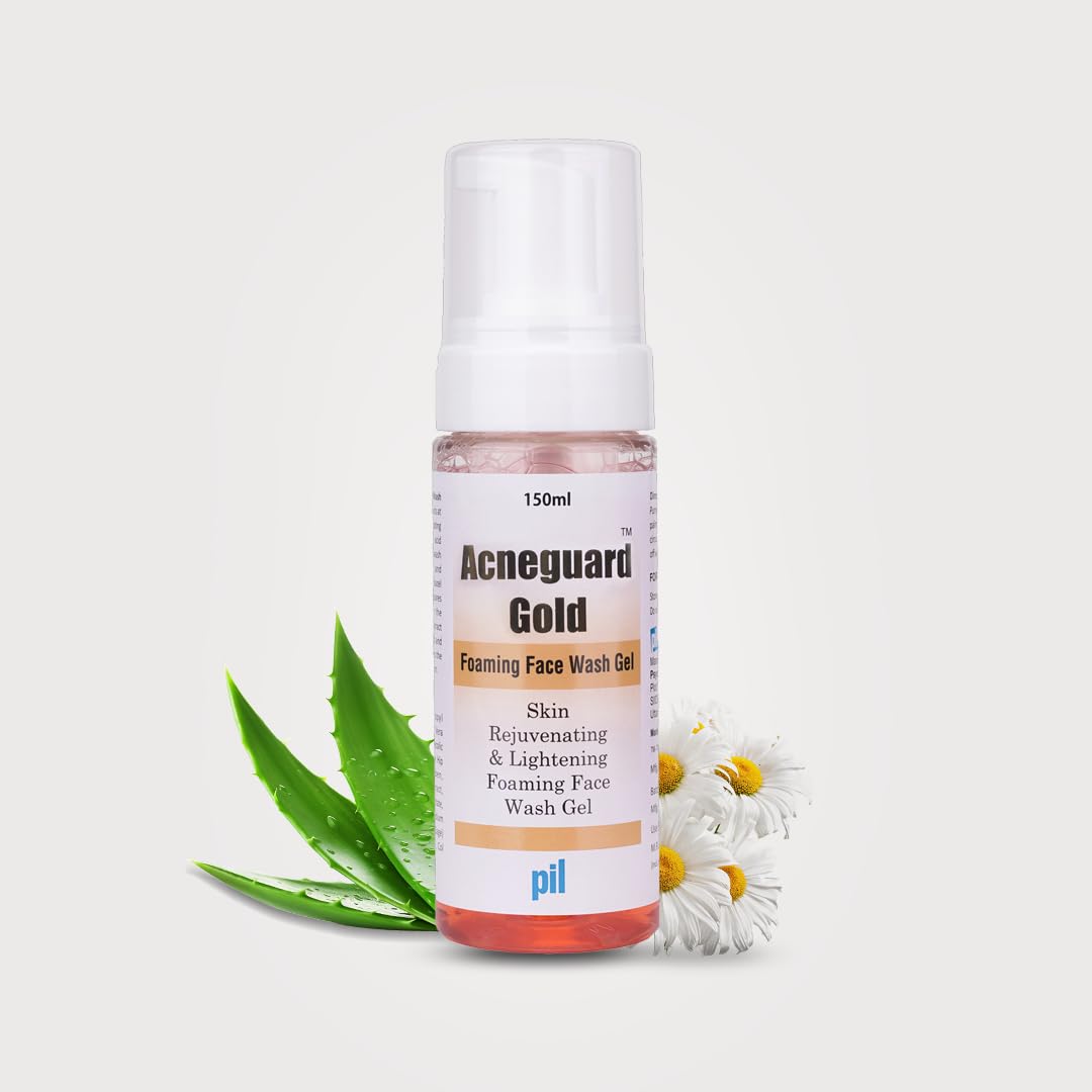 Pil Acneguard Gold Foaming Face Wash Gel 150 ML |Deep Cleansing Face Wash with Salicylic Acid, Avocado oil & Sage Extract | Clears Clogged Pores, Acne, Pimples, Black and whiteheads with Goodness of Natural Ingredients| Trusted By Dermatologist