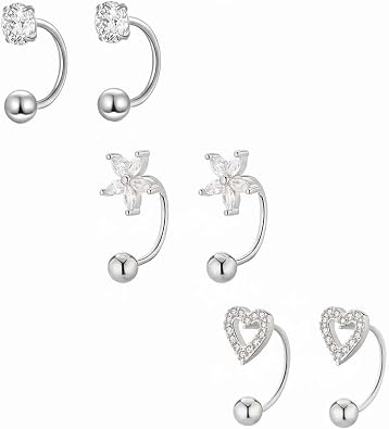 Gold Half Hoop Earrings for Women Poke Free Dainty Flower Diamond CZ Heart Huggies Backless Earrings Stay Closed Hoop No Back Screw Back Small Stud Gifts Trendy Fashion