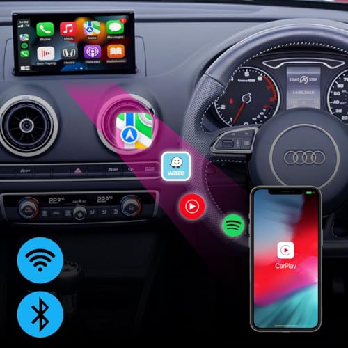 HAAVITEK Mini Wireless CarPlay & Android Auto Adapter for iPhone & Android 2-in-1 Wired to Wireless Plug & Play, USB-C, Very Low Latency