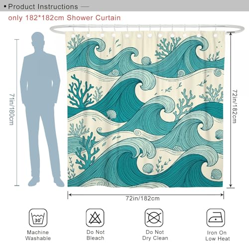 Rideau de douche imperméable vagues bleu sarcelle 183x183 cm