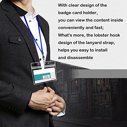 10Pcs Card Holder with Lanyard Transparent, Clear Plastic Horizontal Name Tags Badge ID Card Holders for Business Exhibition Office Group Students